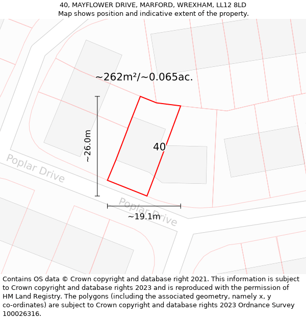 40, MAYFLOWER DRIVE, MARFORD, WREXHAM, LL12 8LD: Plot and title map