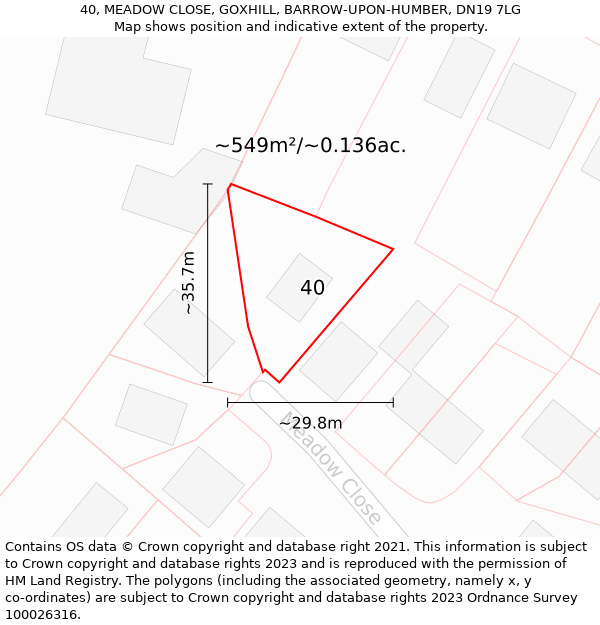 40, MEADOW CLOSE, GOXHILL, BARROW-UPON-HUMBER, DN19 7LG: Plot and title map