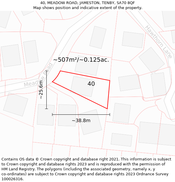 40, MEADOW ROAD, JAMESTON, TENBY, SA70 8QF: Plot and title map