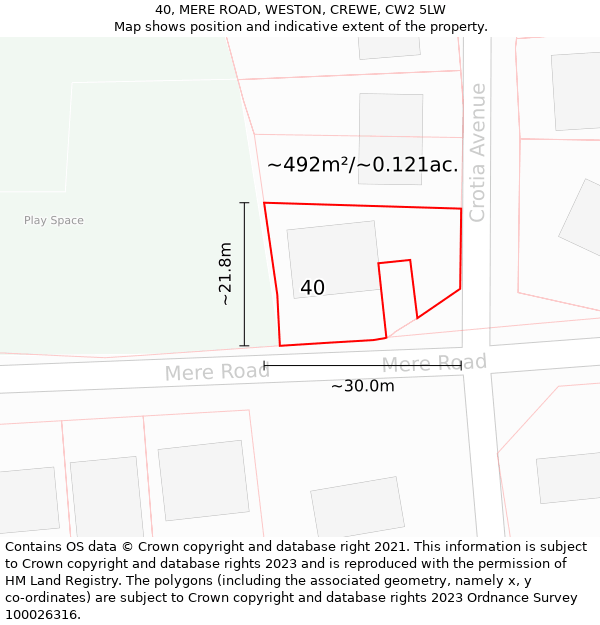 40, MERE ROAD, WESTON, CREWE, CW2 5LW: Plot and title map