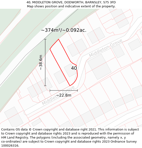 40, MIDDLETON GROVE, DODWORTH, BARNSLEY, S75 3FD: Plot and title map