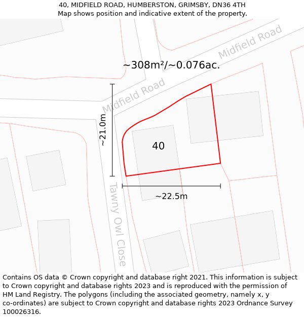 40, MIDFIELD ROAD, HUMBERSTON, GRIMSBY, DN36 4TH: Plot and title map