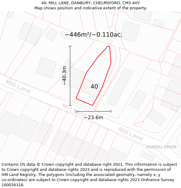 40, MILL LANE, DANBURY, CHELMSFORD, CM3 4HY: Plot and title map