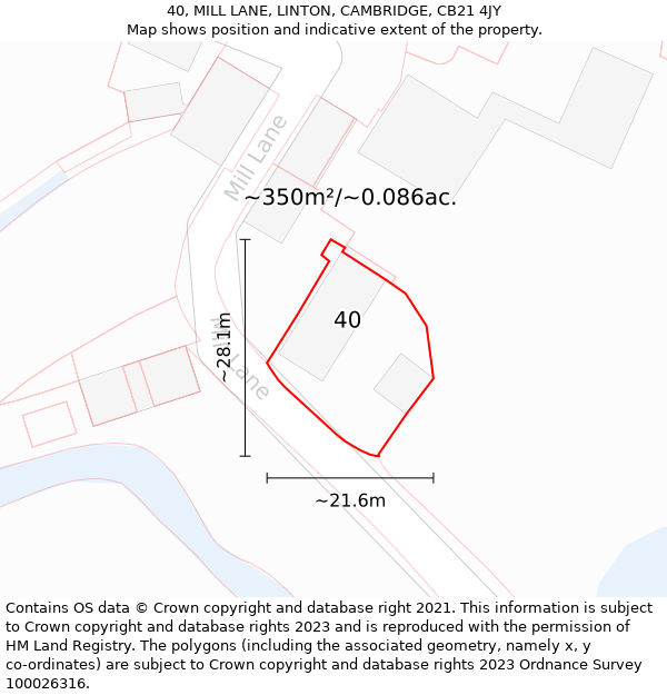 40, MILL LANE, LINTON, CAMBRIDGE, CB21 4JY: Plot and title map