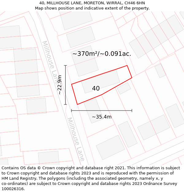 40, MILLHOUSE LANE, MORETON, WIRRAL, CH46 6HN: Plot and title map