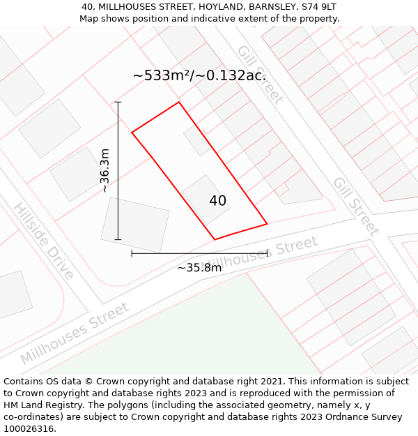 40, MILLHOUSES STREET, HOYLAND, BARNSLEY, S74 9LT: Plot and title map