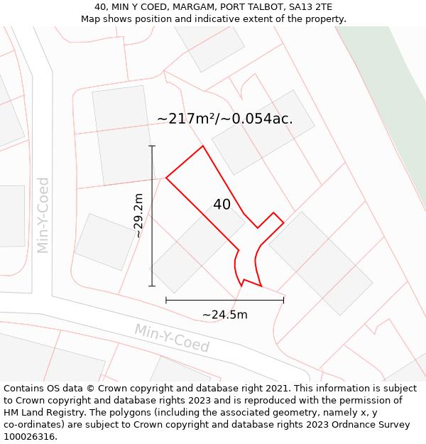 40, MIN Y COED, MARGAM, PORT TALBOT, SA13 2TE: Plot and title map