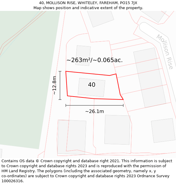 40, MOLLISON RISE, WHITELEY, FAREHAM, PO15 7JX: Plot and title map