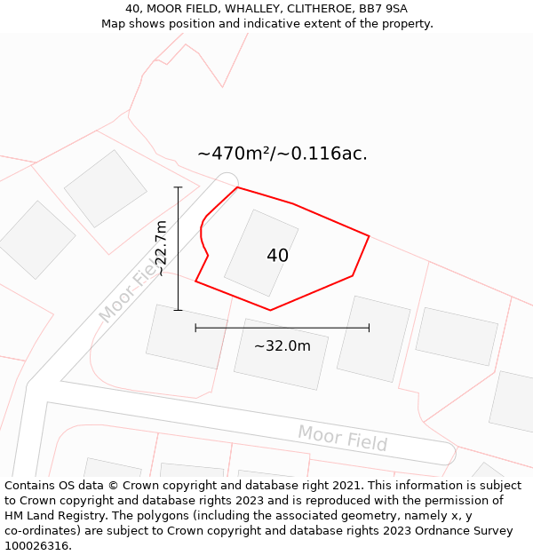 40, MOOR FIELD, WHALLEY, CLITHEROE, BB7 9SA: Plot and title map