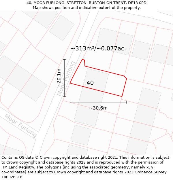 40, MOOR FURLONG, STRETTON, BURTON-ON-TRENT, DE13 0PD: Plot and title map