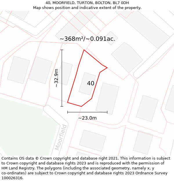 40, MOORFIELD, TURTON, BOLTON, BL7 0DH: Plot and title map