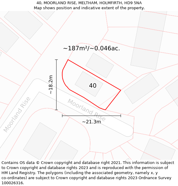 40, MOORLAND RISE, MELTHAM, HOLMFIRTH, HD9 5NA: Plot and title map