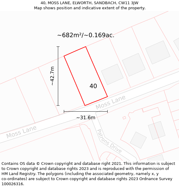 40, MOSS LANE, ELWORTH, SANDBACH, CW11 3JW: Plot and title map