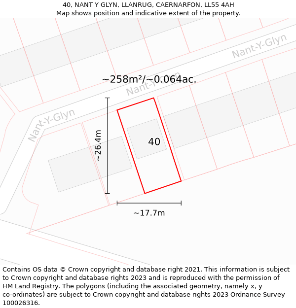 40, NANT Y GLYN, LLANRUG, CAERNARFON, LL55 4AH: Plot and title map