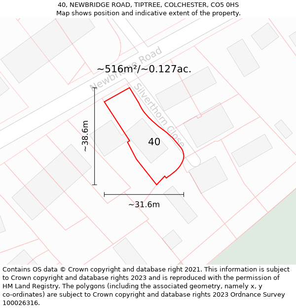 40, NEWBRIDGE ROAD, TIPTREE, COLCHESTER, CO5 0HS: Plot and title map