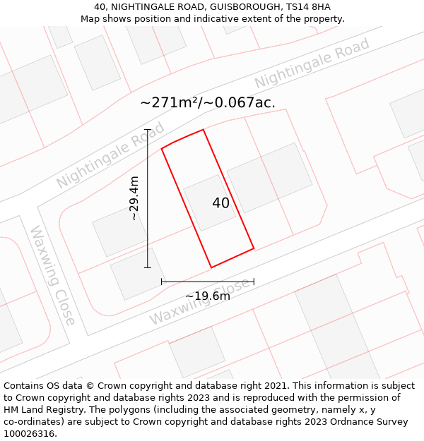 40, NIGHTINGALE ROAD, GUISBOROUGH, TS14 8HA: Plot and title map