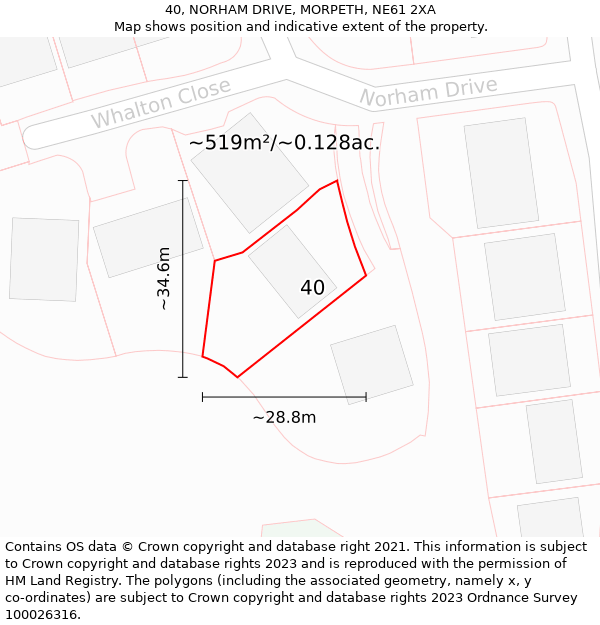 40, NORHAM DRIVE, MORPETH, NE61 2XA: Plot and title map