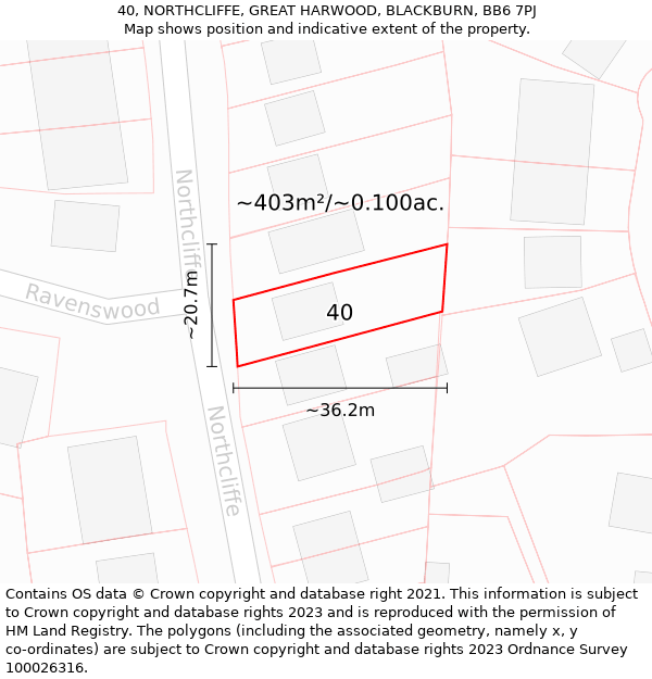 40, NORTHCLIFFE, GREAT HARWOOD, BLACKBURN, BB6 7PJ: Plot and title map