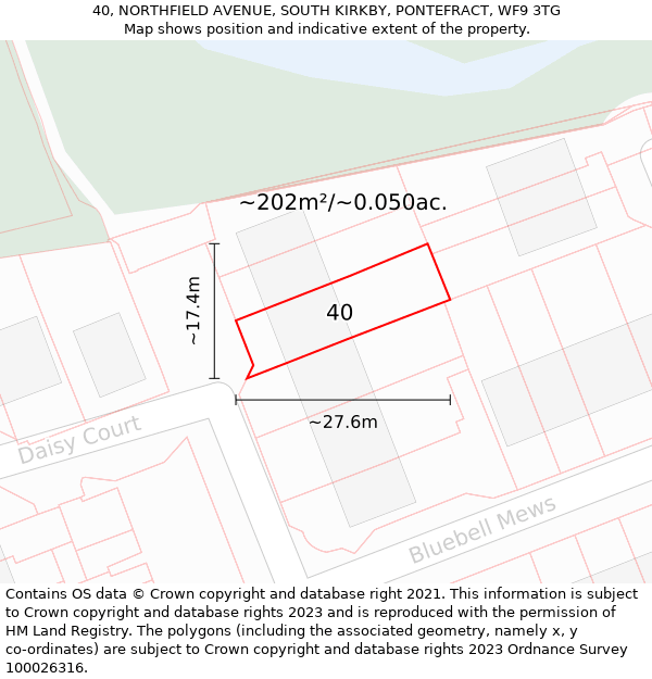 40, NORTHFIELD AVENUE, SOUTH KIRKBY, PONTEFRACT, WF9 3TG: Plot and title map