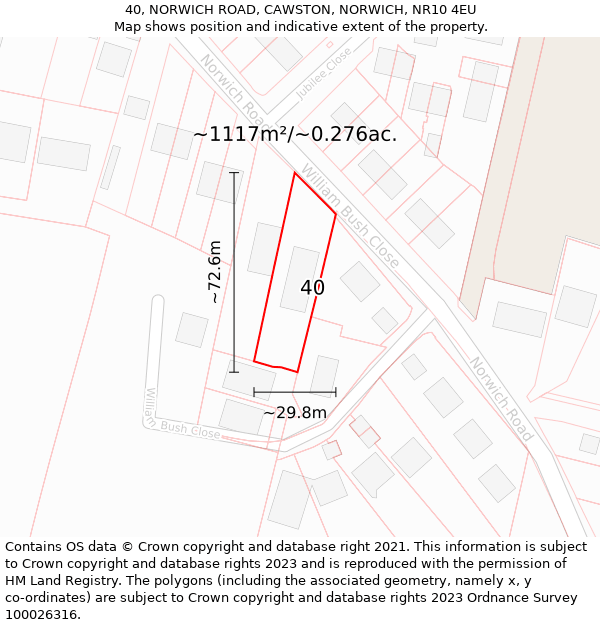 40, NORWICH ROAD, CAWSTON, NORWICH, NR10 4EU: Plot and title map