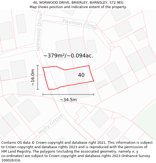 40, NORWOOD DRIVE, BRIERLEY, BARNSLEY, S72 9EG: Plot and title map