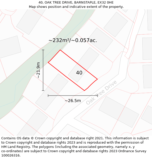 40, OAK TREE DRIVE, BARNSTAPLE, EX32 0HE: Plot and title map