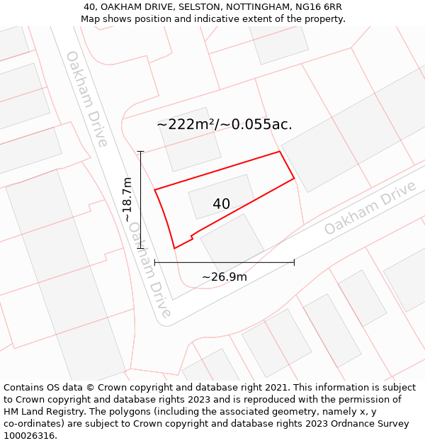 40, OAKHAM DRIVE, SELSTON, NOTTINGHAM, NG16 6RR: Plot and title map