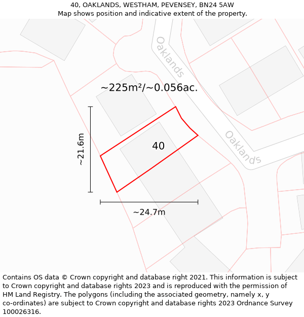 40, OAKLANDS, WESTHAM, PEVENSEY, BN24 5AW: Plot and title map