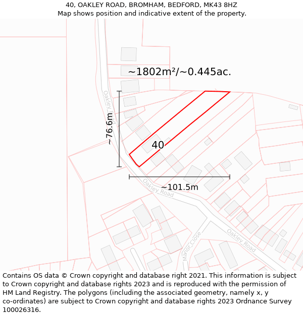 40, OAKLEY ROAD, BROMHAM, BEDFORD, MK43 8HZ: Plot and title map