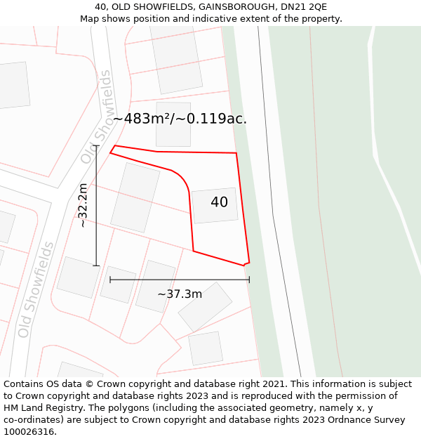 40, OLD SHOWFIELDS, GAINSBOROUGH, DN21 2QE: Plot and title map