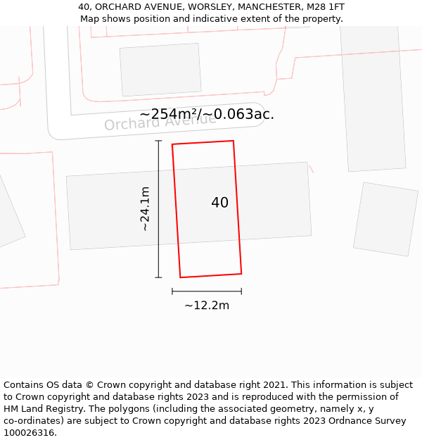 40, ORCHARD AVENUE, WORSLEY, MANCHESTER, M28 1FT: Plot and title map