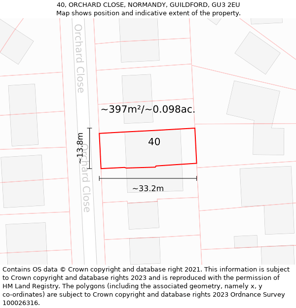 40, ORCHARD CLOSE, NORMANDY, GUILDFORD, GU3 2EU: Plot and title map