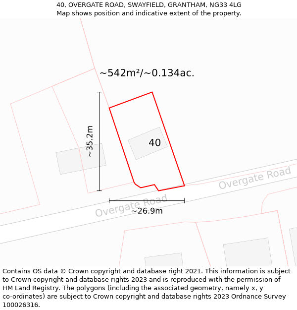 40, OVERGATE ROAD, SWAYFIELD, GRANTHAM, NG33 4LG: Plot and title map
