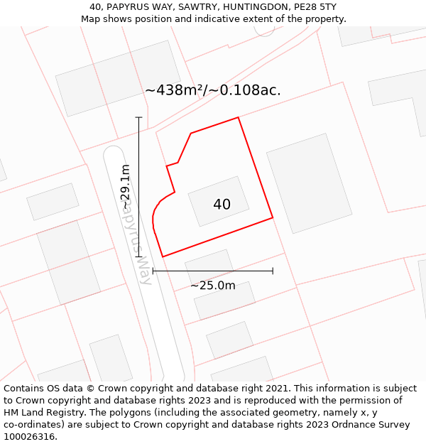 40, PAPYRUS WAY, SAWTRY, HUNTINGDON, PE28 5TY: Plot and title map