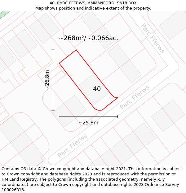 40, PARC FFERWS, AMMANFORD, SA18 3QX: Plot and title map