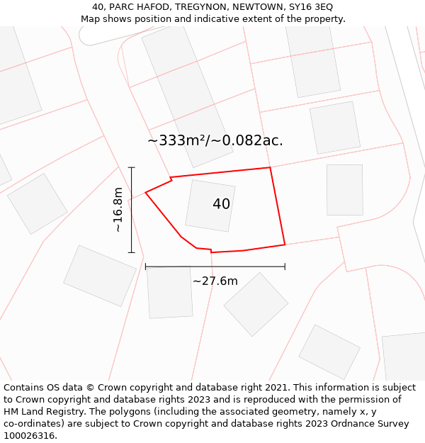 40, PARC HAFOD, TREGYNON, NEWTOWN, SY16 3EQ: Plot and title map