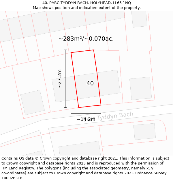 40, PARC TYDDYN BACH, HOLYHEAD, LL65 1NQ: Plot and title map