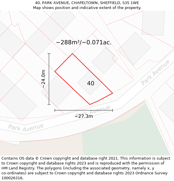 40, PARK AVENUE, CHAPELTOWN, SHEFFIELD, S35 1WE: Plot and title map