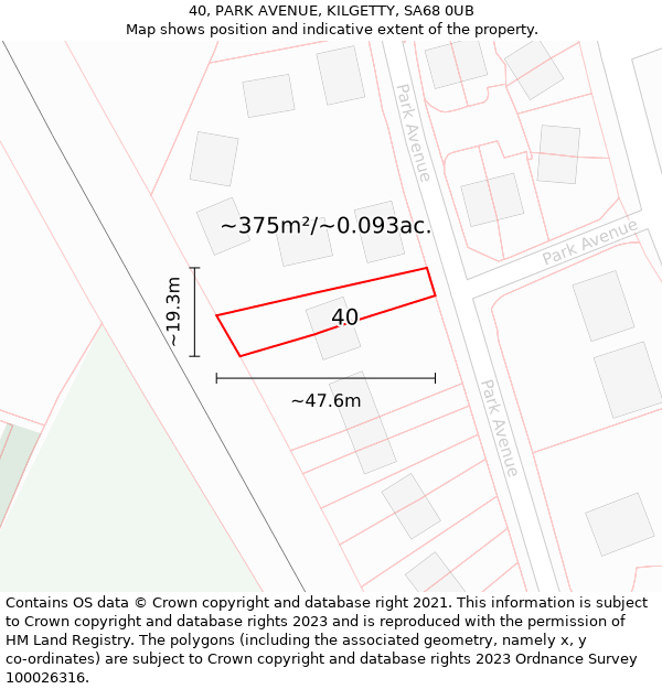 40, PARK AVENUE, KILGETTY, SA68 0UB: Plot and title map