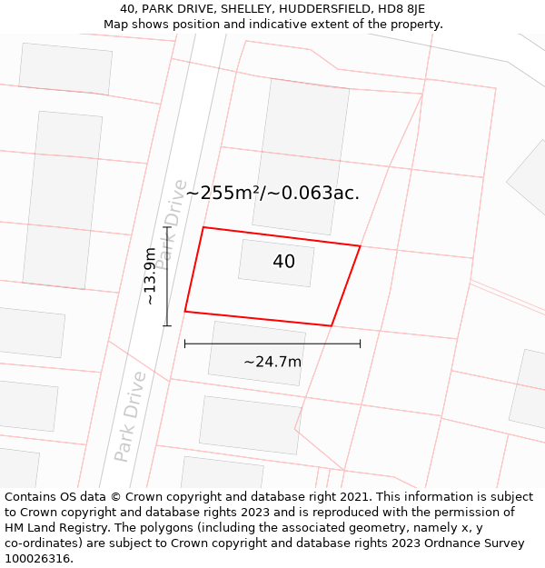 40, PARK DRIVE, SHELLEY, HUDDERSFIELD, HD8 8JE: Plot and title map