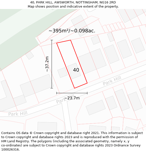 40, PARK HILL, AWSWORTH, NOTTINGHAM, NG16 2RD: Plot and title map