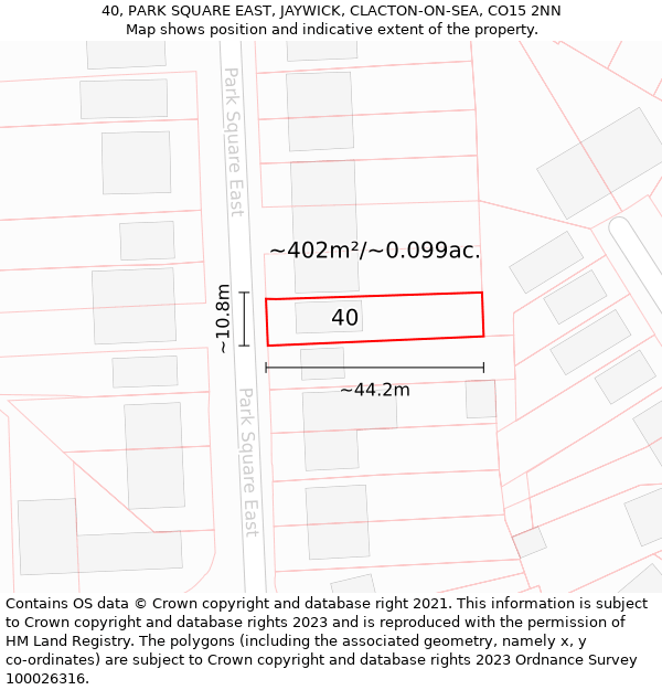 40, PARK SQUARE EAST, JAYWICK, CLACTON-ON-SEA, CO15 2NN: Plot and title map