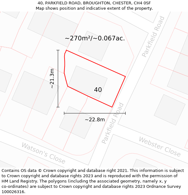 40, PARKFIELD ROAD, BROUGHTON, CHESTER, CH4 0SF: Plot and title map