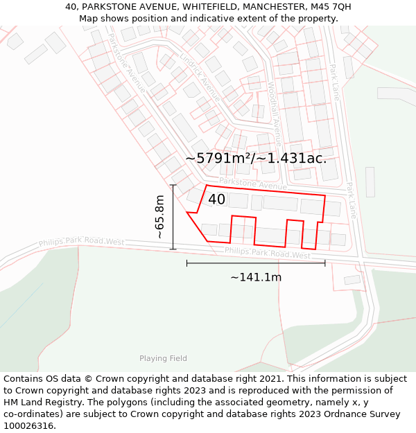 40, PARKSTONE AVENUE, WHITEFIELD, MANCHESTER, M45 7QH: Plot and title map