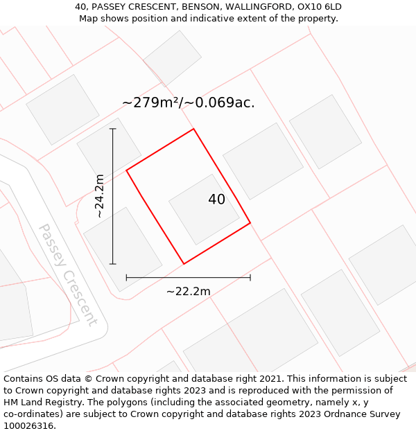 40, PASSEY CRESCENT, BENSON, WALLINGFORD, OX10 6LD: Plot and title map