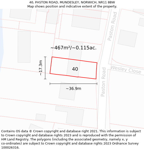 40, PASTON ROAD, MUNDESLEY, NORWICH, NR11 8BW: Plot and title map