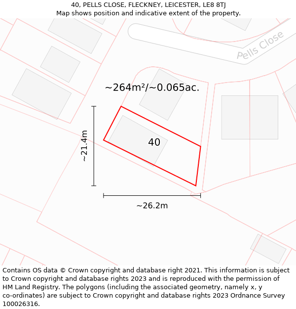 40, PELLS CLOSE, FLECKNEY, LEICESTER, LE8 8TJ: Plot and title map