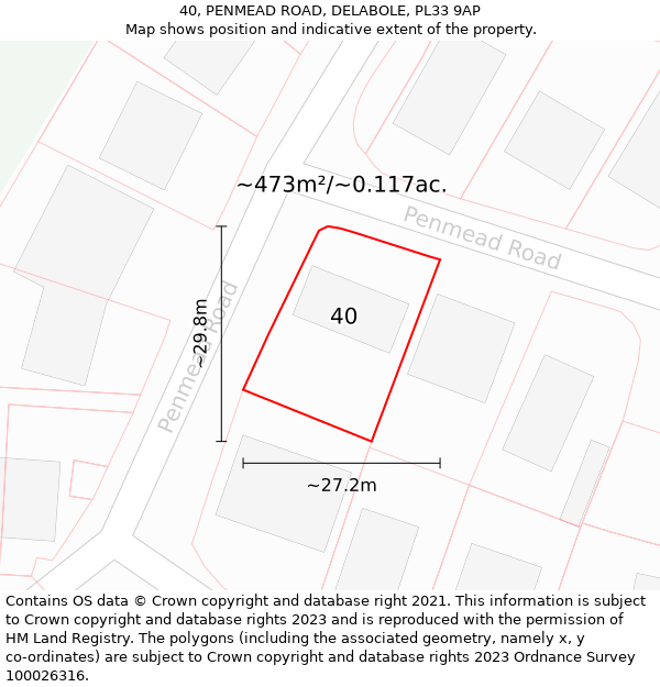 40, PENMEAD ROAD, DELABOLE, PL33 9AP: Plot and title map