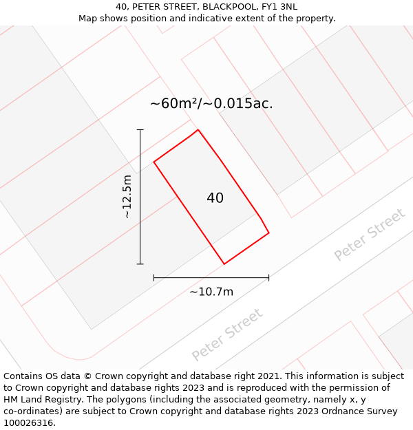 40, PETER STREET, BLACKPOOL, FY1 3NL: Plot and title map