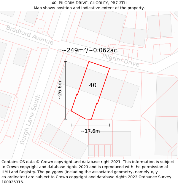 40, PILGRIM DRIVE, CHORLEY, PR7 3TH: Plot and title map